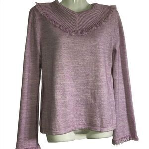 J. Jill sweater Size M pink‎ cotton wool blend ribbed contrast fringe cowgirl
